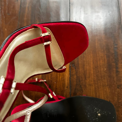 Sam & Libby Diva Sl Red Women Size 8.5 M Sandal Heels Ankle Strap Sexy Nice