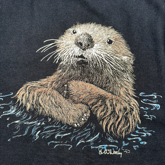 Otter Black 90s XL VTG T Shirt Cute Oregon Beaver River Forest Animal Rap Tee
