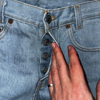 Levis 701 Vintage 90s USA XX Straight Leg Jeans Blue Light Wash 501 Rare 25x32