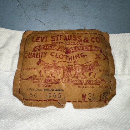 Levis 501 Vintage 80s USA XX Straight Leg Jeans White Light Wash 34x32 Act 31x31