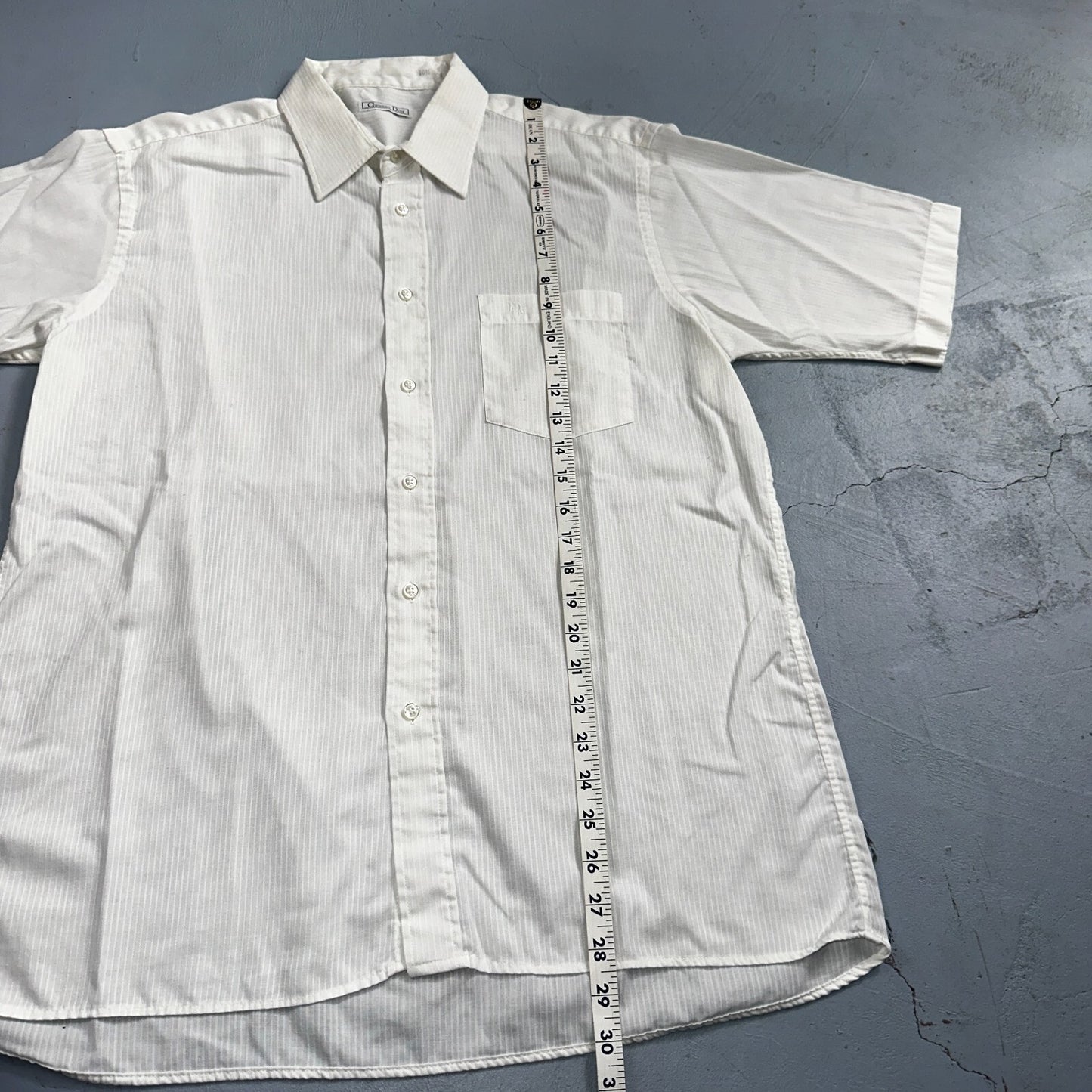 Christian Dior VTG Button Shirt Short Sleeve Men’s 16.5 Ivory Basic 80s 1980s