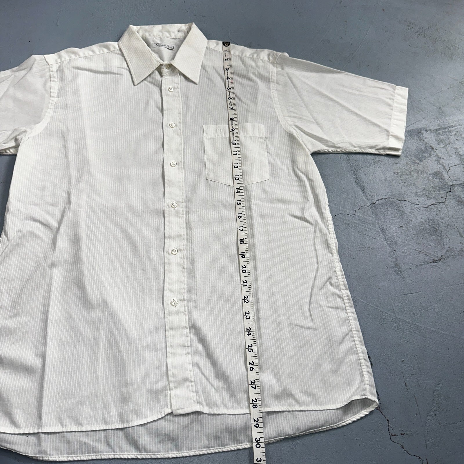 Christian Dior VTG Button Shirt Short Sleeve Men’s 16.5 Ivory Basic 80s 1980s