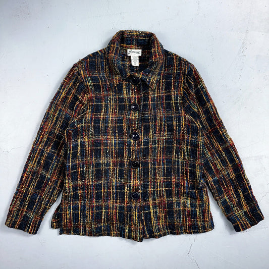 Vintage Cardigan Women M Flannel Jacket Striped USA Made Joanna 80s Multicolor