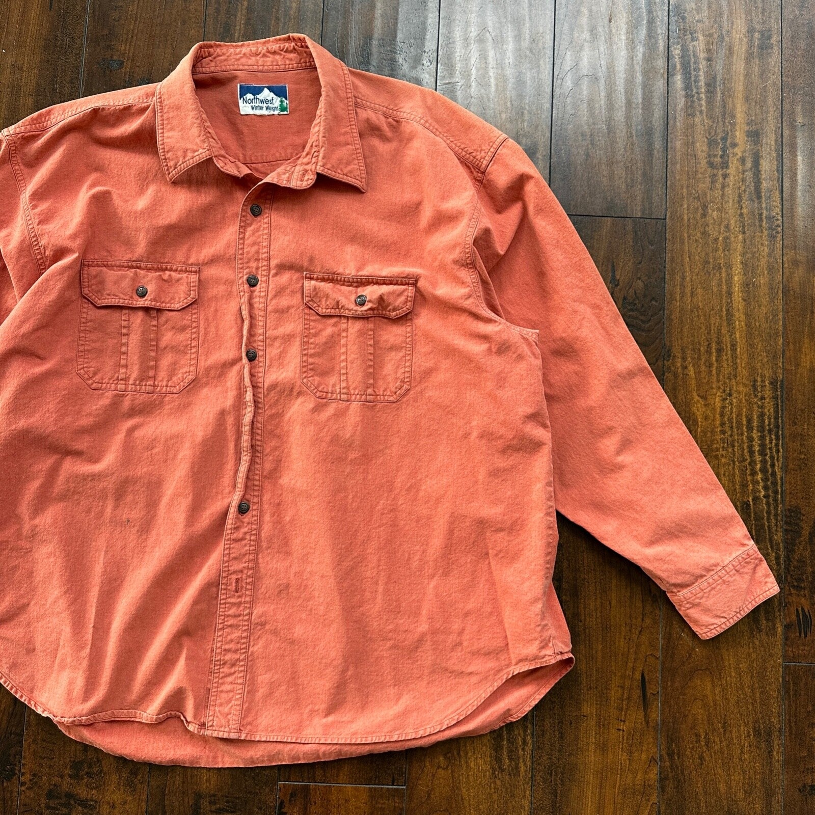 Northwest Winter Weight Size 2XL L/S Orange/Red Chamois Shirt Hiking VTG 90s