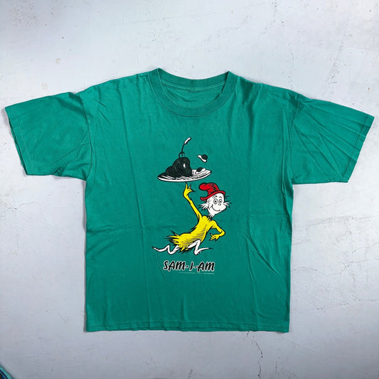 Dr Seuss VTG T Shirt Sam I Am 1997 90s Green Cat In The Hat Art Cartoon Rare