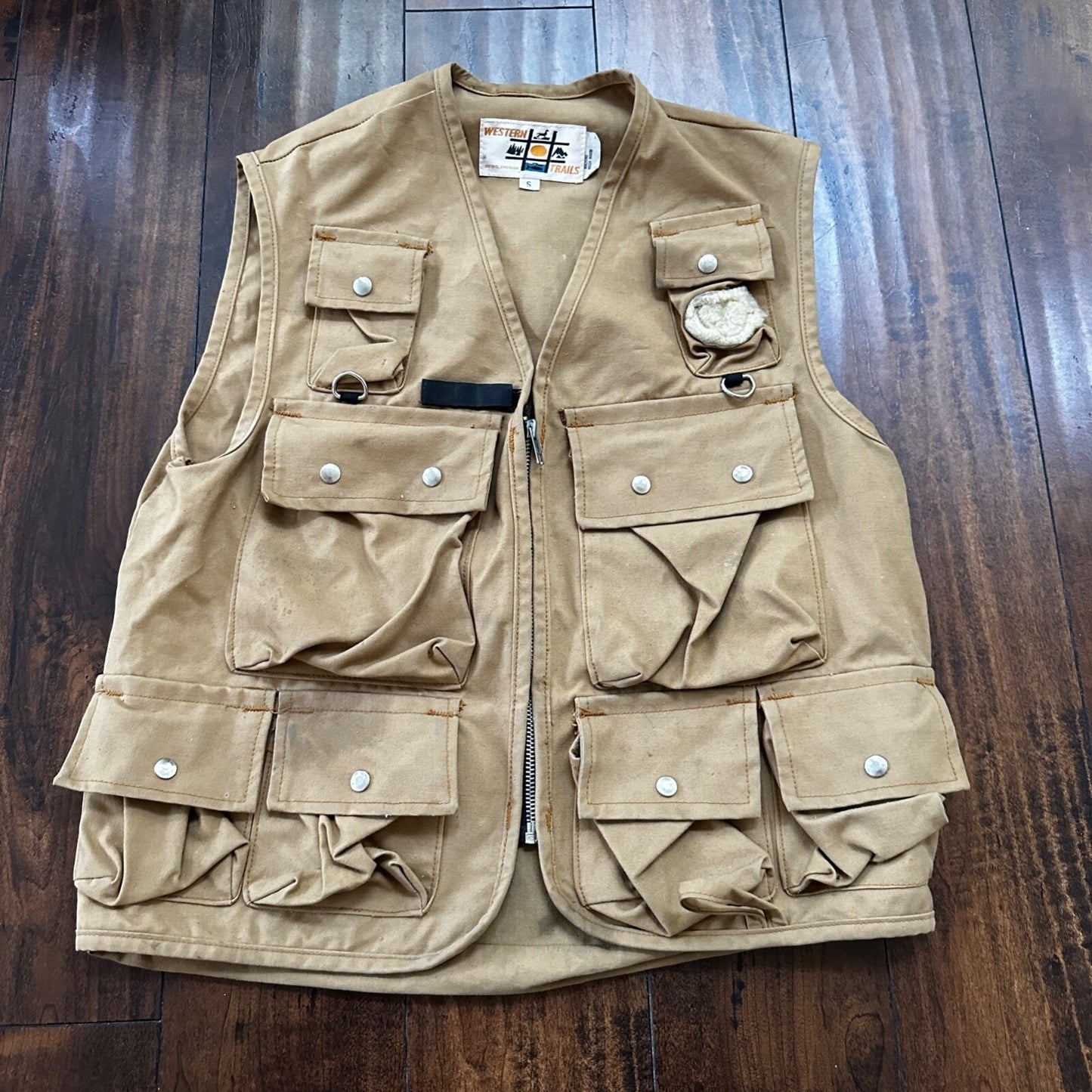 Vintage 1960s 60s Western Trails Gold Fishing Camping Vest Rockabilly Hunting