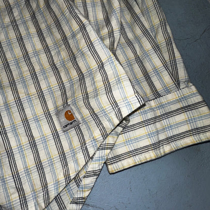 VTG Carhartt for Women Western Pearl Snap Button Up Shirt Size L Plaid Cowgirl