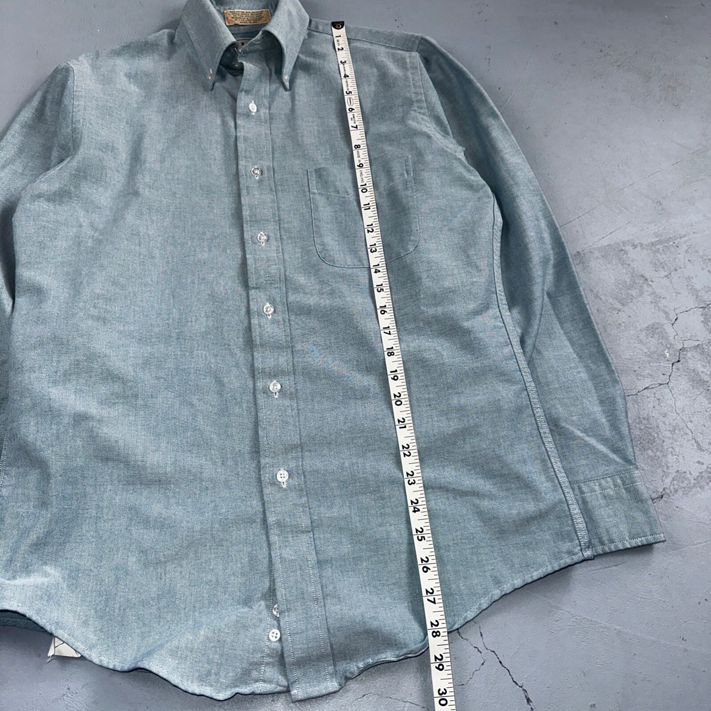LL Bean Chambray Shirt Mens Size 15 34 Reg Button Long Sleeve Blue Cotton
