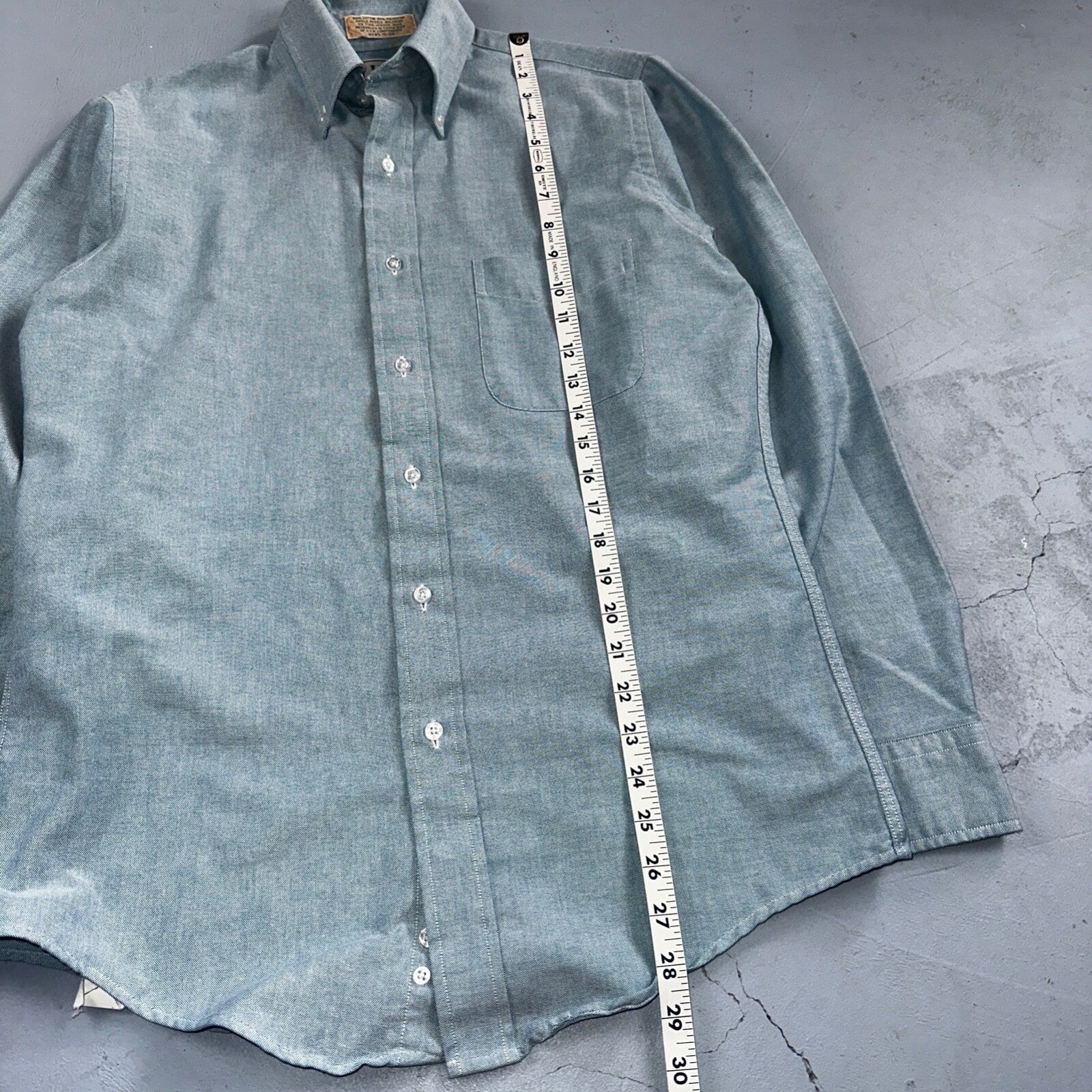 LL Bean Chambray Shirt Mens Size 15 34 Reg Button Long Sleeve Blue Cotton