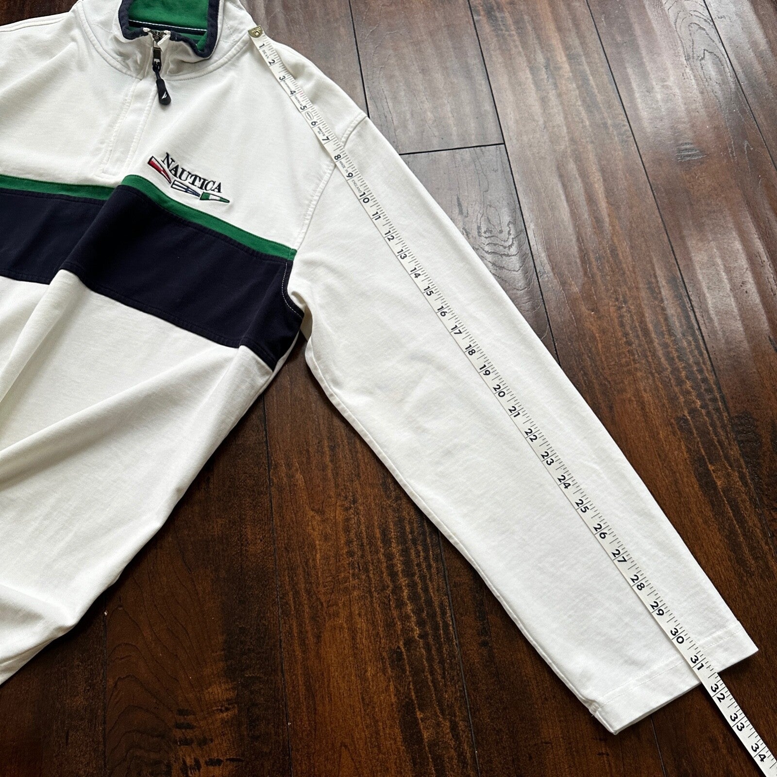 Nautica Classic White Striped Pullover Quarter Zip Sweater Shirt Size XL