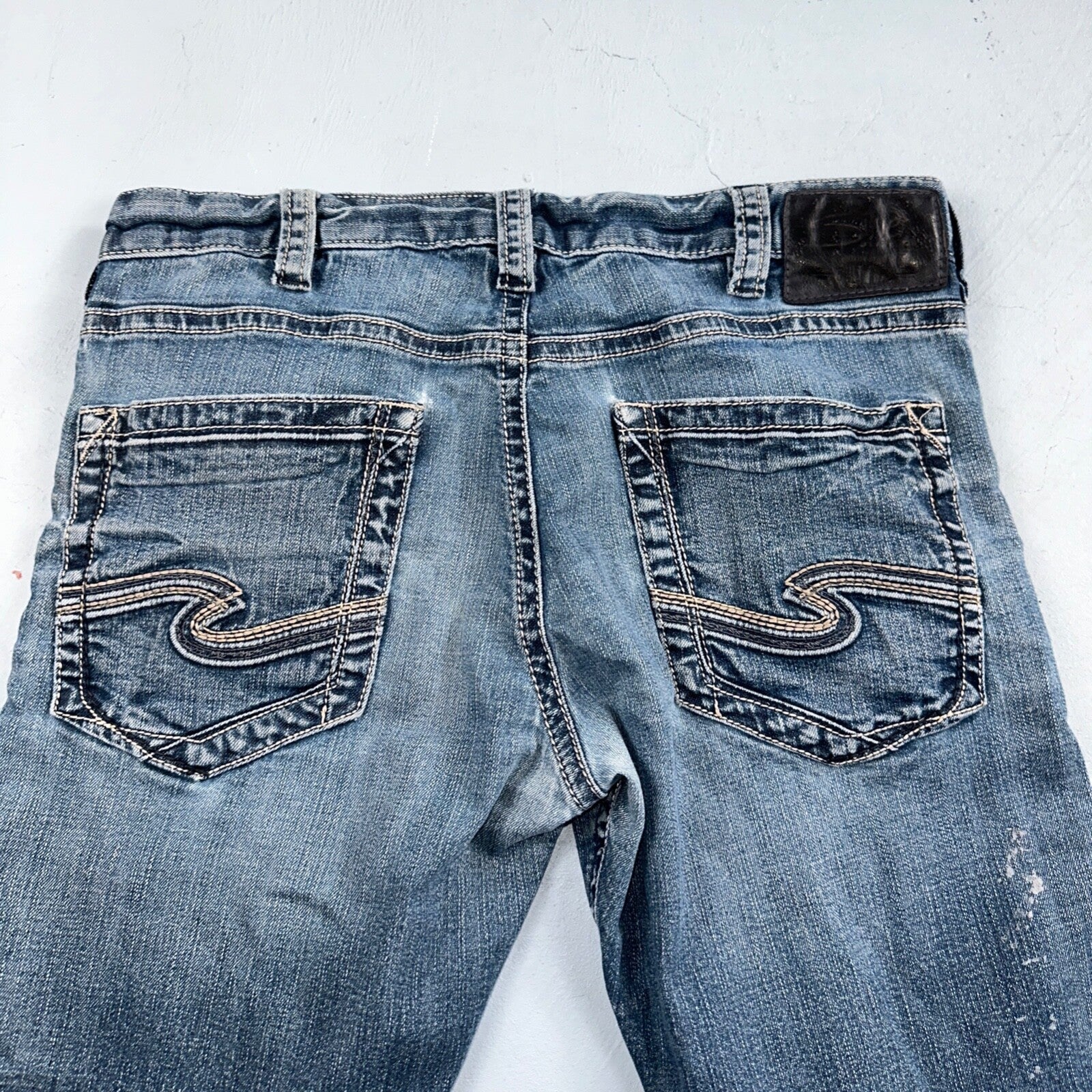 Silver Jeans Mens 34x30 Eddie Blue Denim Stretch Straight 5 Pocket Whiskering