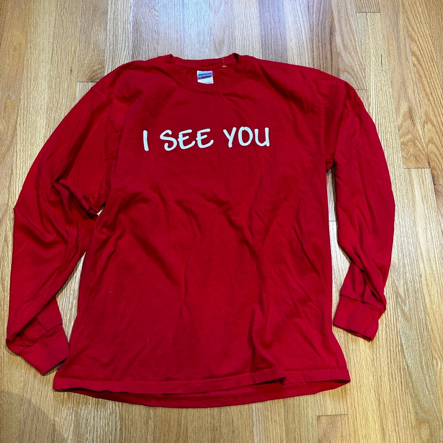Keith Harring Best Buddies Print Vintage Style T Shirt Long Sleeve Red I SEE YOU