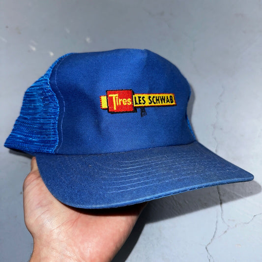 Tires Les Schwab Blue VTG Hat Cap Snapback Hot Wheels Trucker Cool Brand Logo