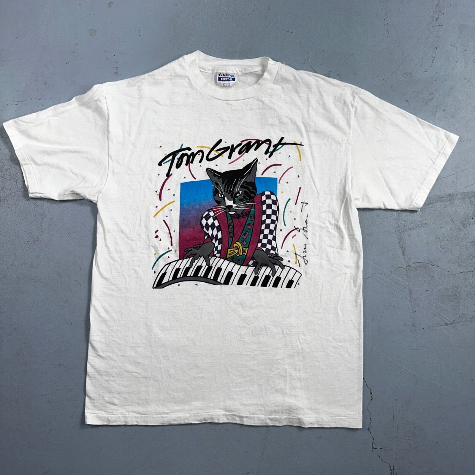 Tom Grant 80s Piano Cat Autographed VTG T Shirt Hanes XL Beefy Animal Music Jazz