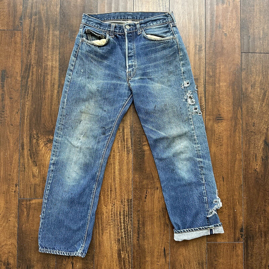 Levis 501 XX Big E True Vintage 60s Redline THRASHED Denim Jeans 1960s 27x26
