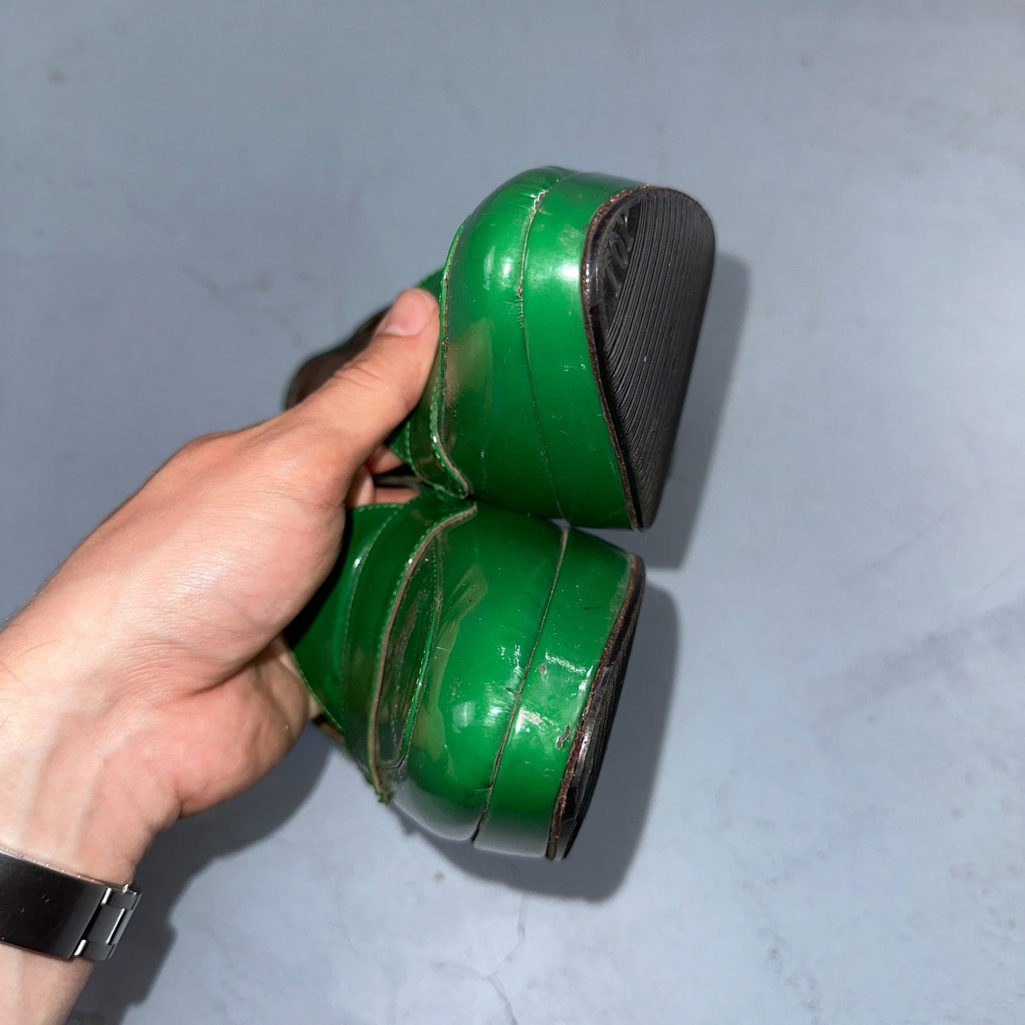 Boden Shoes Women's Size 41 Green Casadei Heel Pump Made In Italy Patent Leather