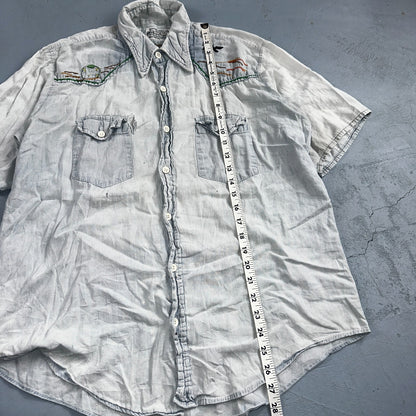 Vintage 70s Kmart Chambray Western Men’s Shirt Size L Embroidery Thrashed Rare
