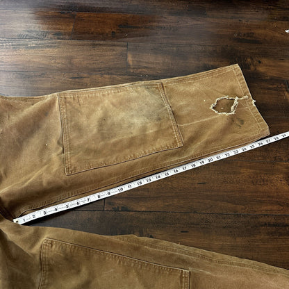 Carhartt DKB Double Knee Duck Unlined Bib Work Tan Brown Overalls 40x27 VTG