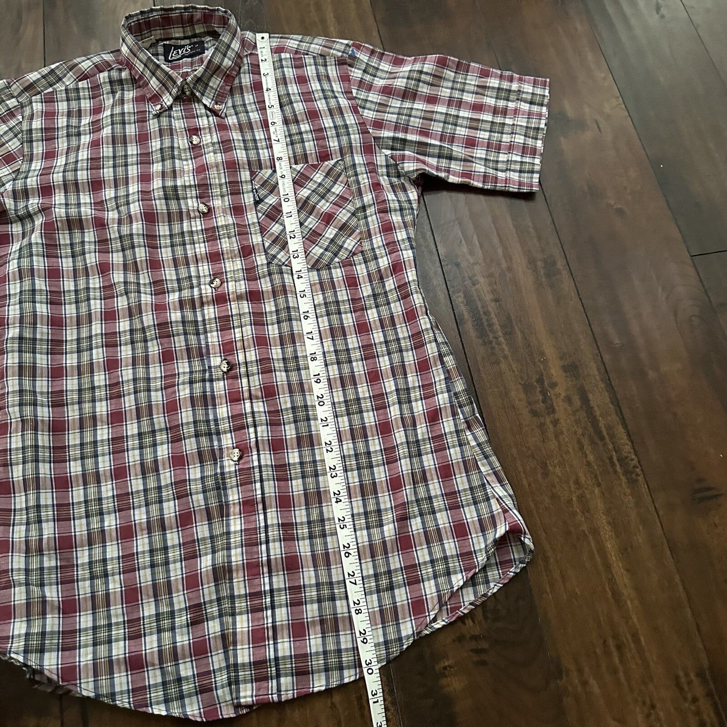 Vintage 70s Levis Mens Shirt M Tapered Fit blue Red Plaid Button Up 80s Big E