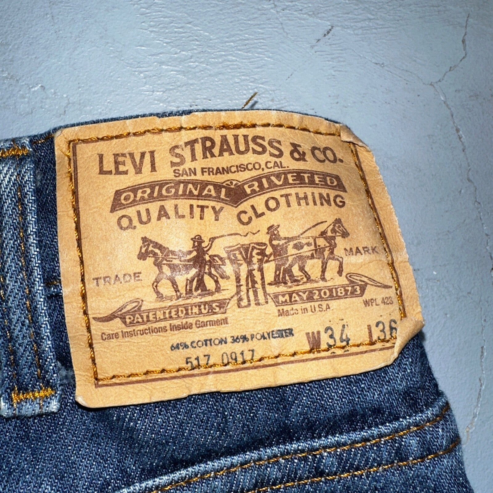 Levis 517 VTG Jeans Mens 34x36 Blue Boot Cut Orange Tab Western USA 80s 33x36