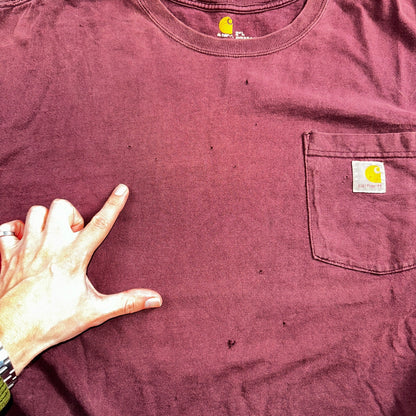 Carhartt K87 PRT Fit Pocket T-Shirt Mens 2XL Maroon Purple Thrashed Holes Worn