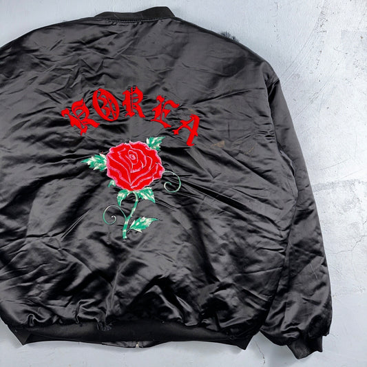 Vintage Satin Korea Rose Band Jacket Size XL Made In USA Souvenir Bomber