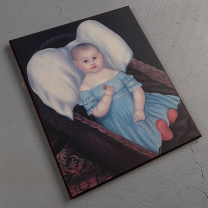 Baby In Wicker Basket Joseph Whiting Wall Art Print Wood Block 1997 Creepy Scary