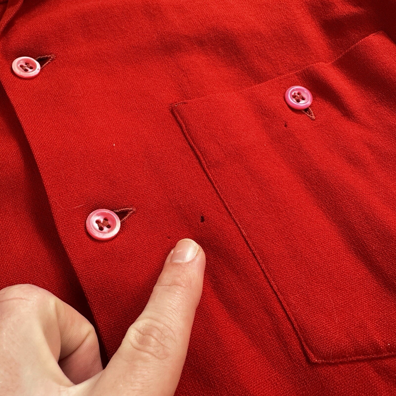 Pendleton 1930s VTG Wool Shirt Jacket Long Sleeve Red Basic Pink Buttons 30s 40s