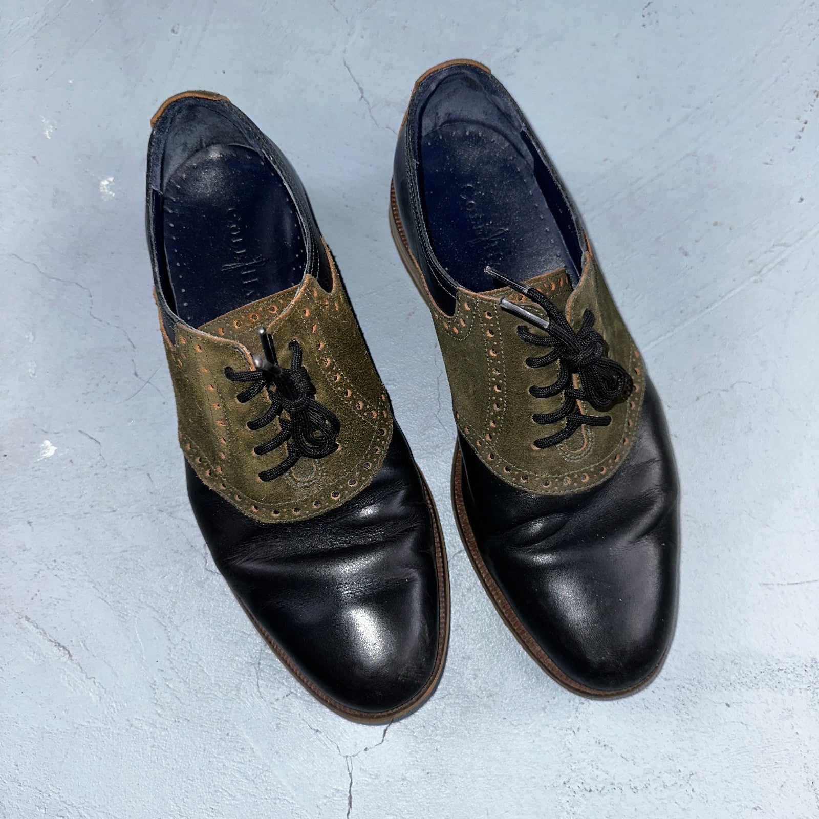 Cole Haan Carter Mens 8.5 M Black Brown Leather Oxford Worn Shoes