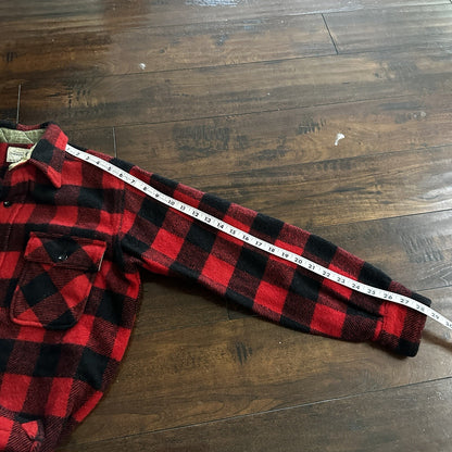 Vintage Penneys Towncraft Red Black Plaid Flannel Shirt Sz M Checker 60s 70s