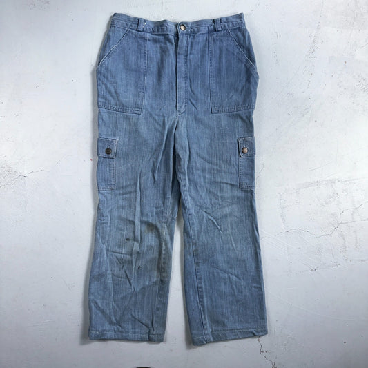 VTG 70s Jeans Canvas High Waist Sears Military Style P44 29x25 Capri HBT Rare