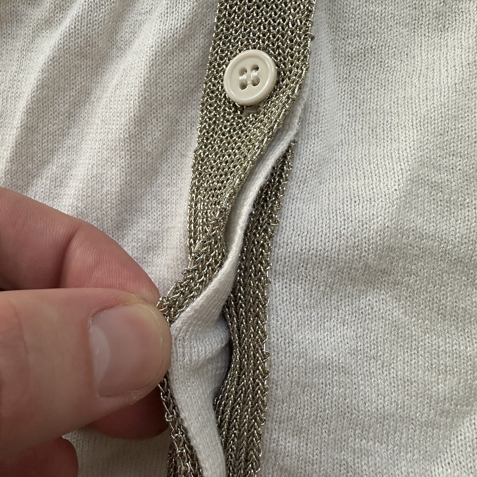 Vintage 1970s Women's White Gold Cardigan Sweater Cute Accent Button Up 70s