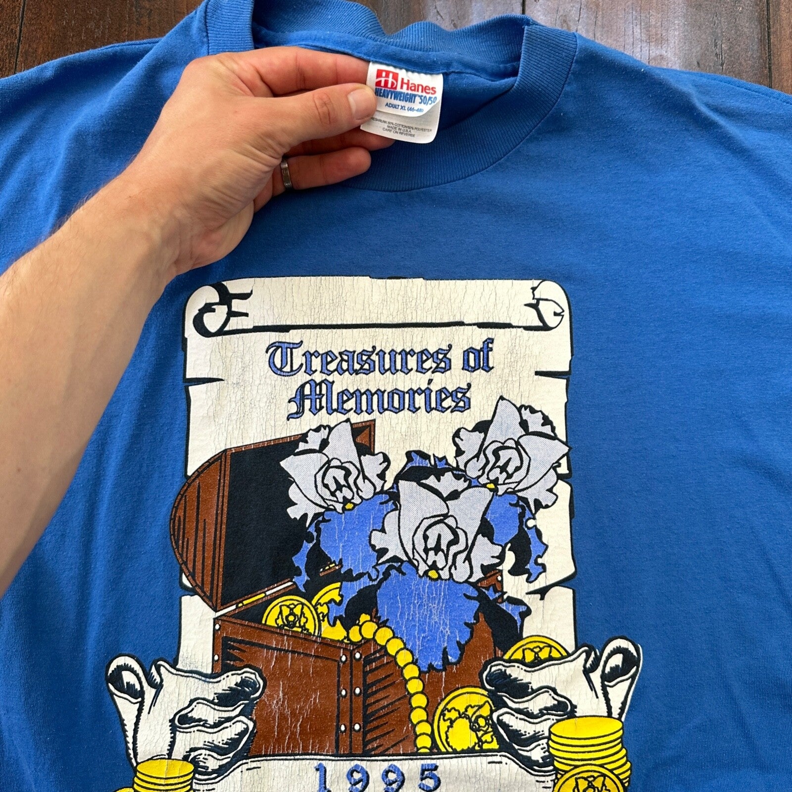 Hanes Single Stitch Treasure of Memories Vintage T Shirt 1995 90s Coins Rap