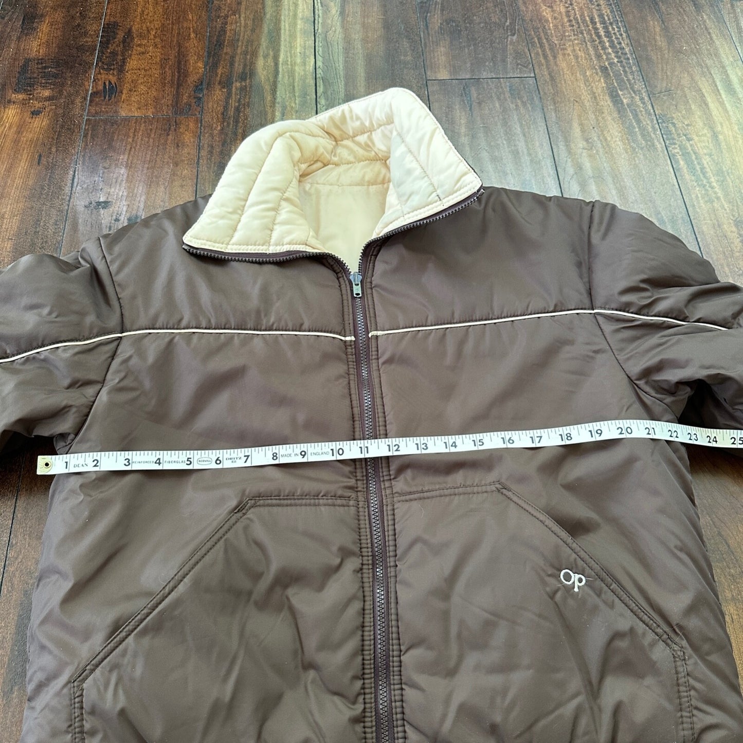 VTG Reversible Ocean Pacific Brown Insulated Puffer Jacket Double Sided 70s 80s