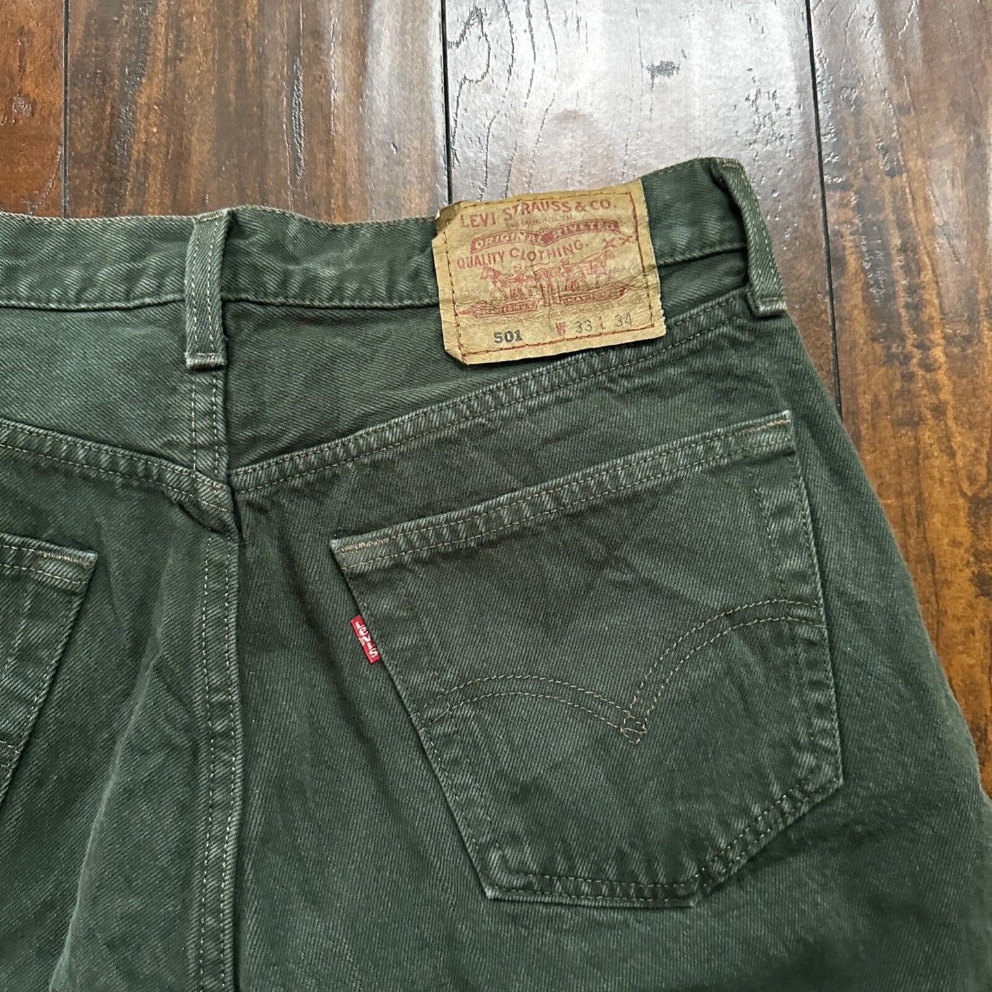 VTG 90s Levis 501 Button Fly 33x34 USA Tag Jeans Straight Green XX Act 30x33