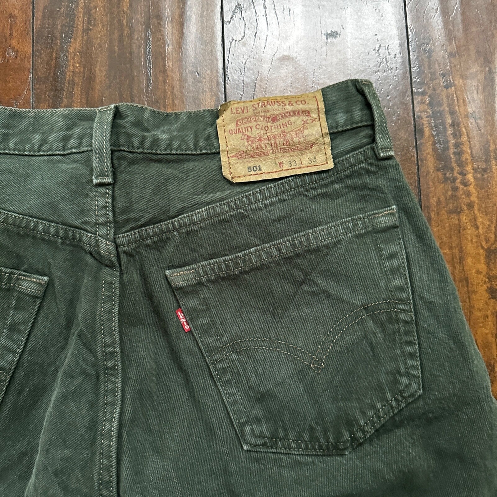 VTG 90s Levis 501 Button Fly 33x34 USA Tag Jeans Straight Green XX Act 30x33