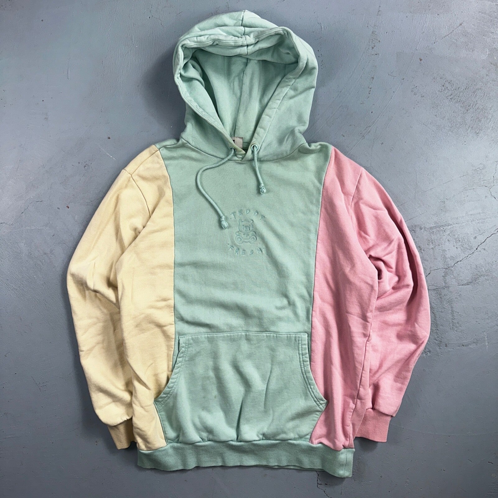 Teddy Fresh Size M Embroidered Logo Hoodie Sweatshirt Pastel Color Block