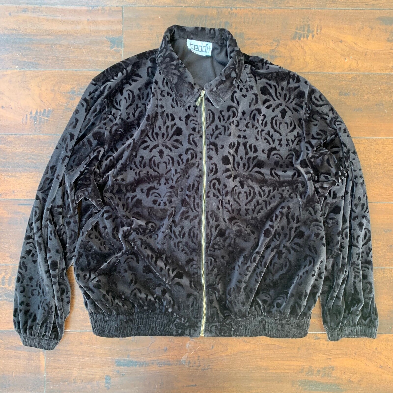 Womens Teddi Zip Up Jacket Size Large L Black Figure 80s 90s USA Cool 