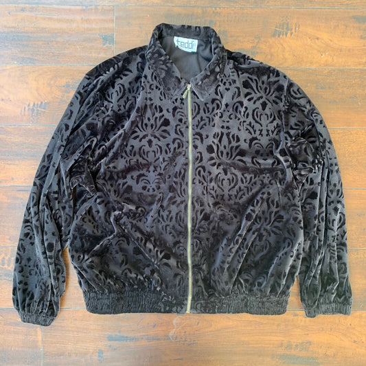 Womens Teddi Zip Up Jacket Size Large L Black Figure 80s 90s USA Cool 