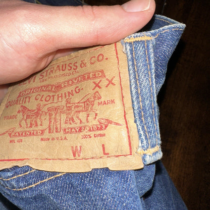 Levis 501 Big E VTG 60s Redline Denim Destroyed Jeans 1960s 28x28 Fringe Boot