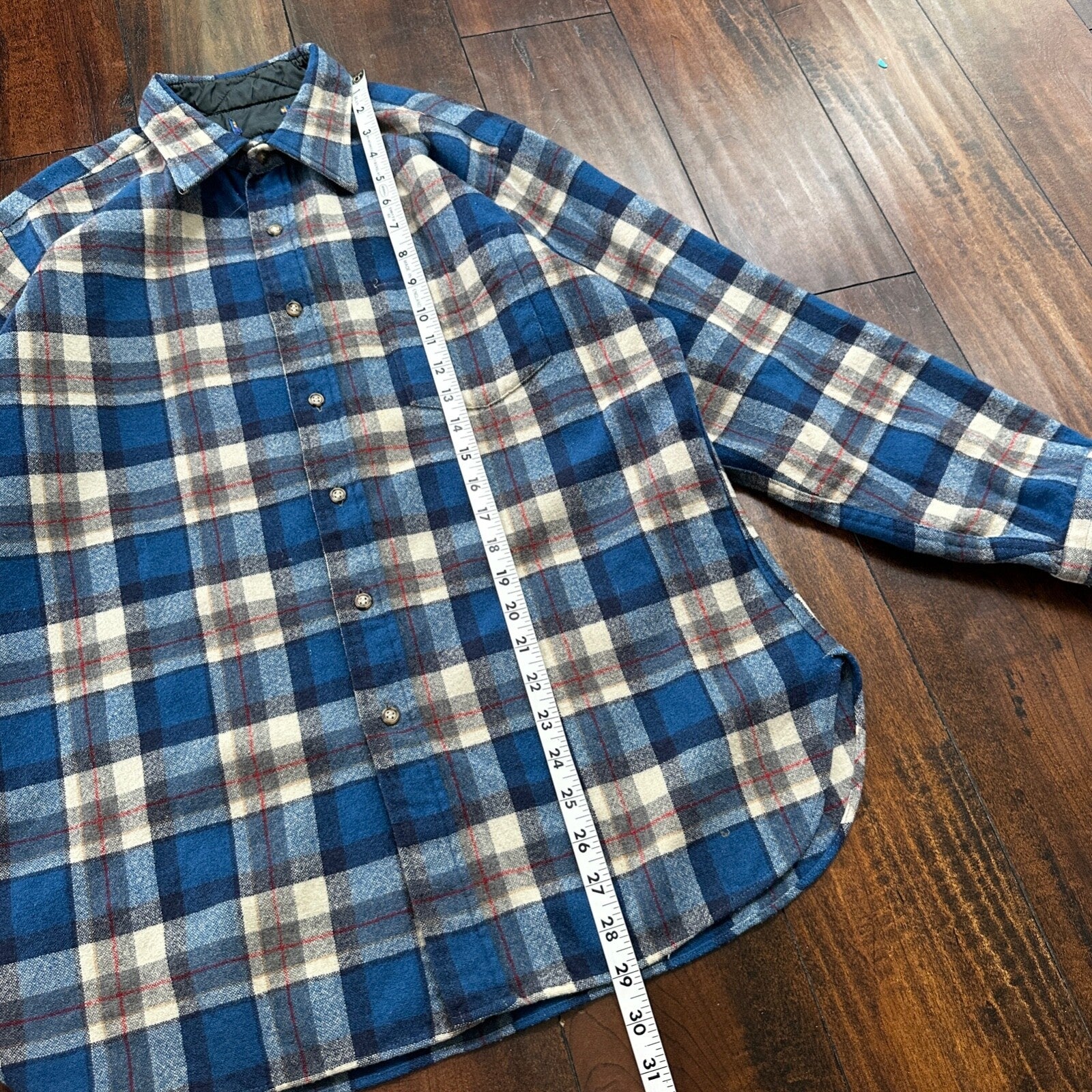 PENDLETON VTG LODGE WOOL FLANNEL L/S SHIRT 80s 70s USA Plaid sz L Shirt