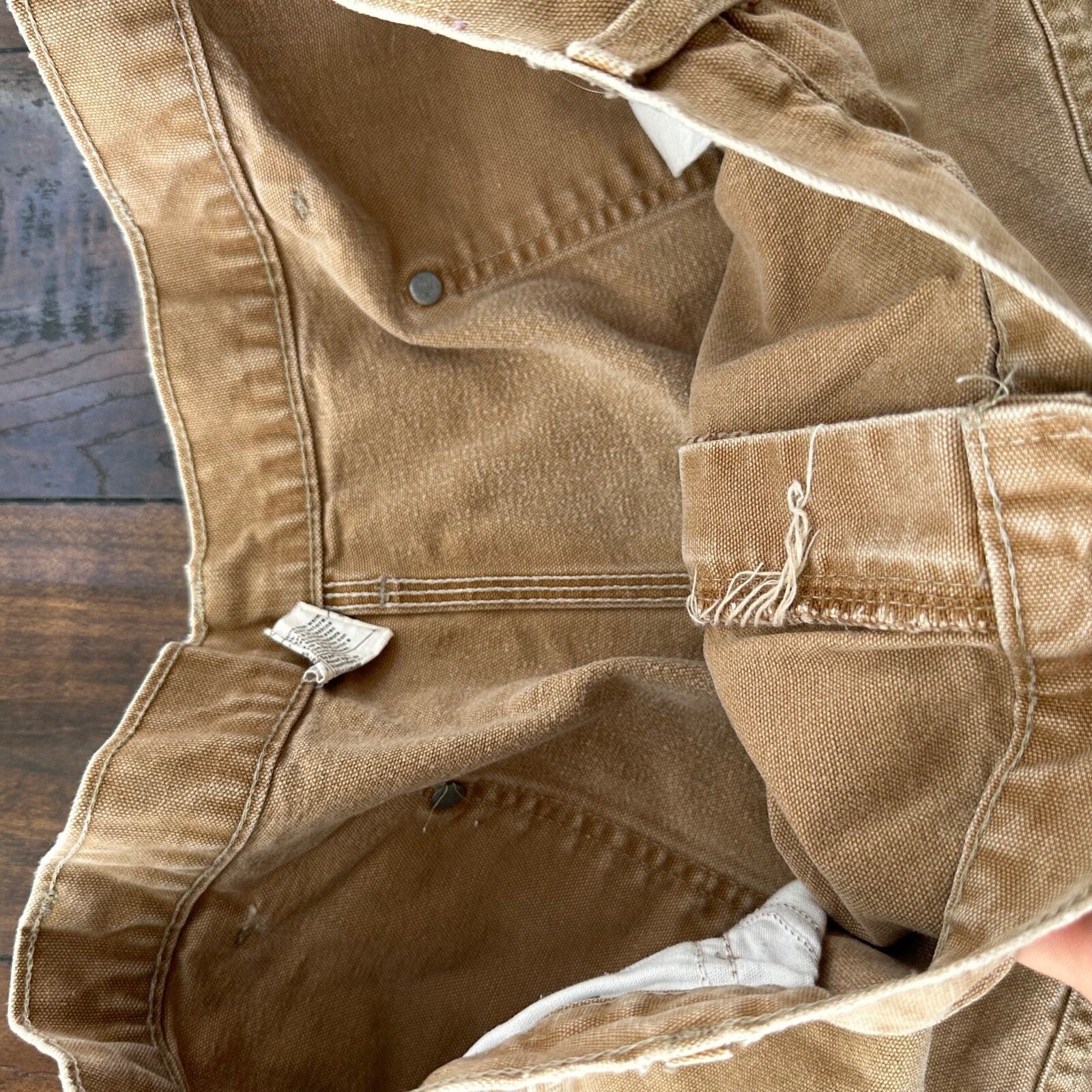 VTG USA Carhartt Thrashed Double Knee Work Dungaree Duck Brown 90s Pants 42x32