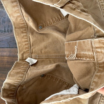 VTG USA Carhartt Thrashed Double Knee Work Dungaree Duck Brown 90s Pants 42x32