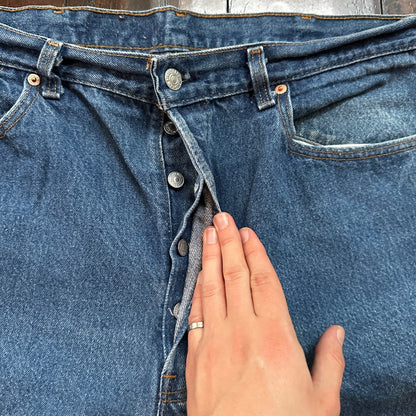VTG 90s Levis 501 Button Fly 40x36 USA Tag Jeans Straight Wash Blue XX Act 36x32