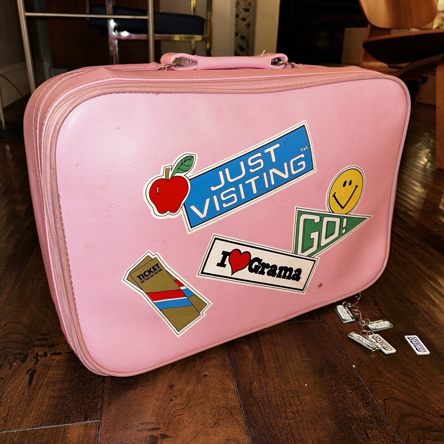 Vintage Childrens Pink Suitcase Just Visiting  Grandmas House Girls Travel Cute