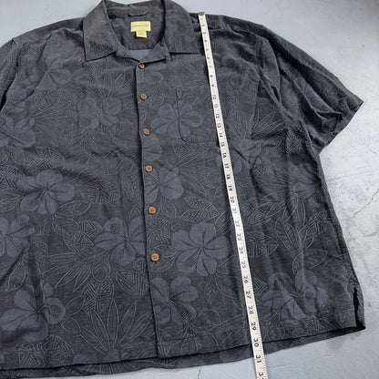 Joseph & Feiss Silk Shirt Mens XXL Short Sleeve Button Up Floral Camp Black Gray