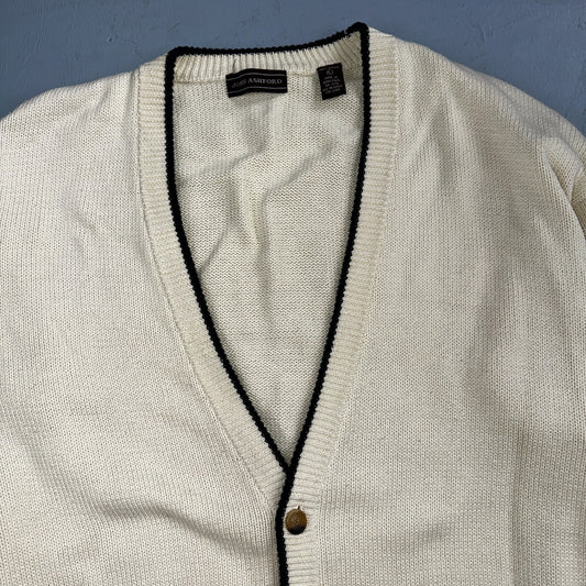 VTG John Ashford Pure 100% Cotton Cardigan Sweater Size Large Ivory White