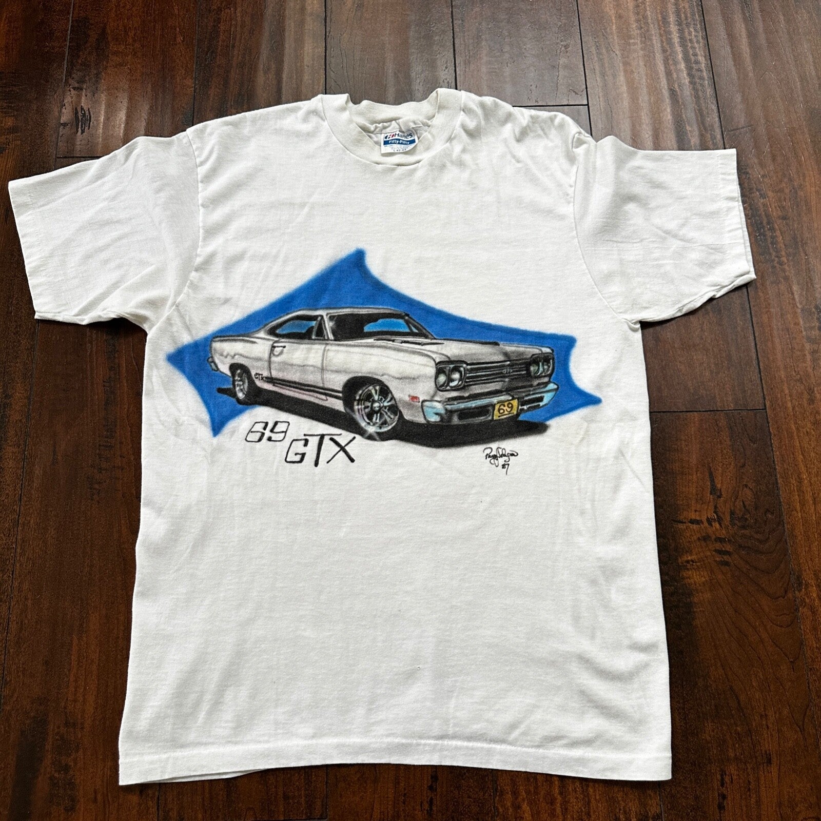 GTX 1969 Plymouth VTG T Shirt Airbursh Hanes USA Single Stitch 80s 1987