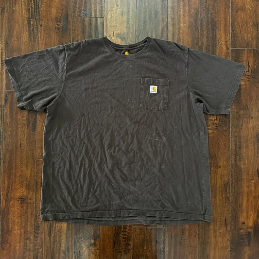 CARHARTT K87 DKB DARK BROWN SHORT SLEEVE POCKET TSHIRT MENS 2X Thrashed