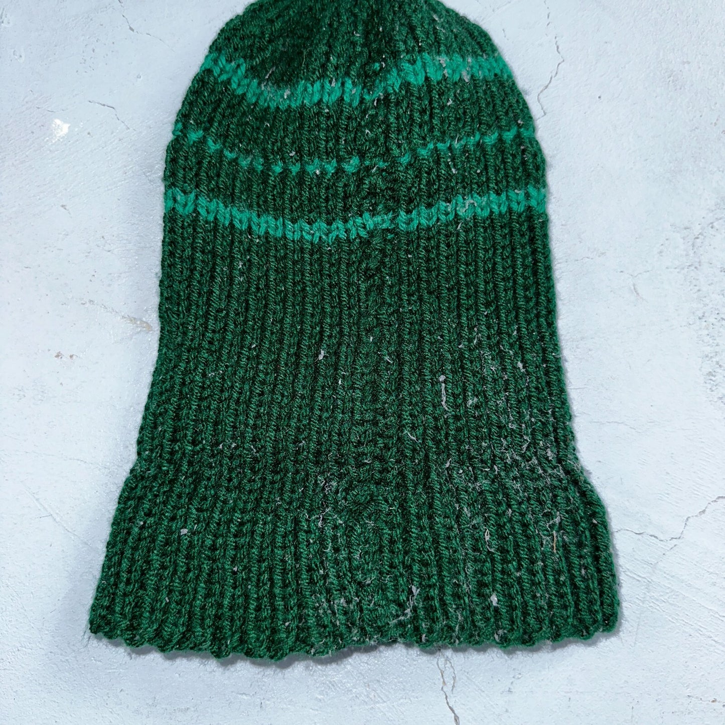 VTG 70s Wool Hand Knit Winter Beanie Hat OSFM Rockabilly Warm Grunge Basic Green